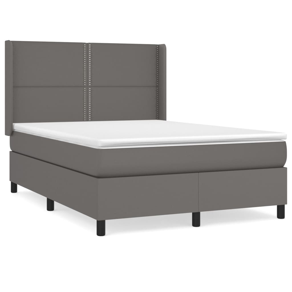 vidaXL Cama box spring con colchón cuero sintético gris 140x200 cm