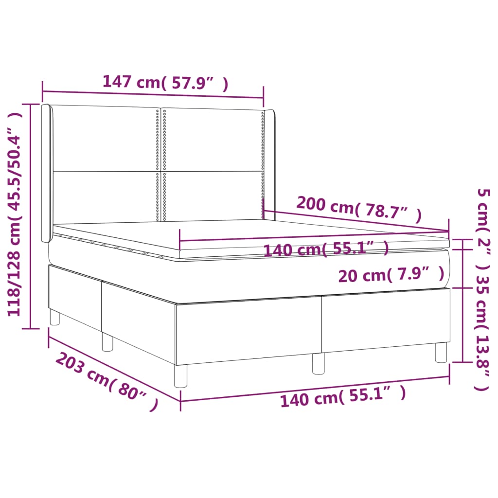 vidaXL Cama box spring con colchón cuero sintético capuchino 140x200cm