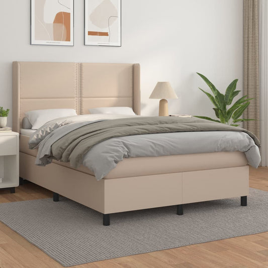 vidaXL Cama box spring con colchón cuero sintético capuchino 140x200cm