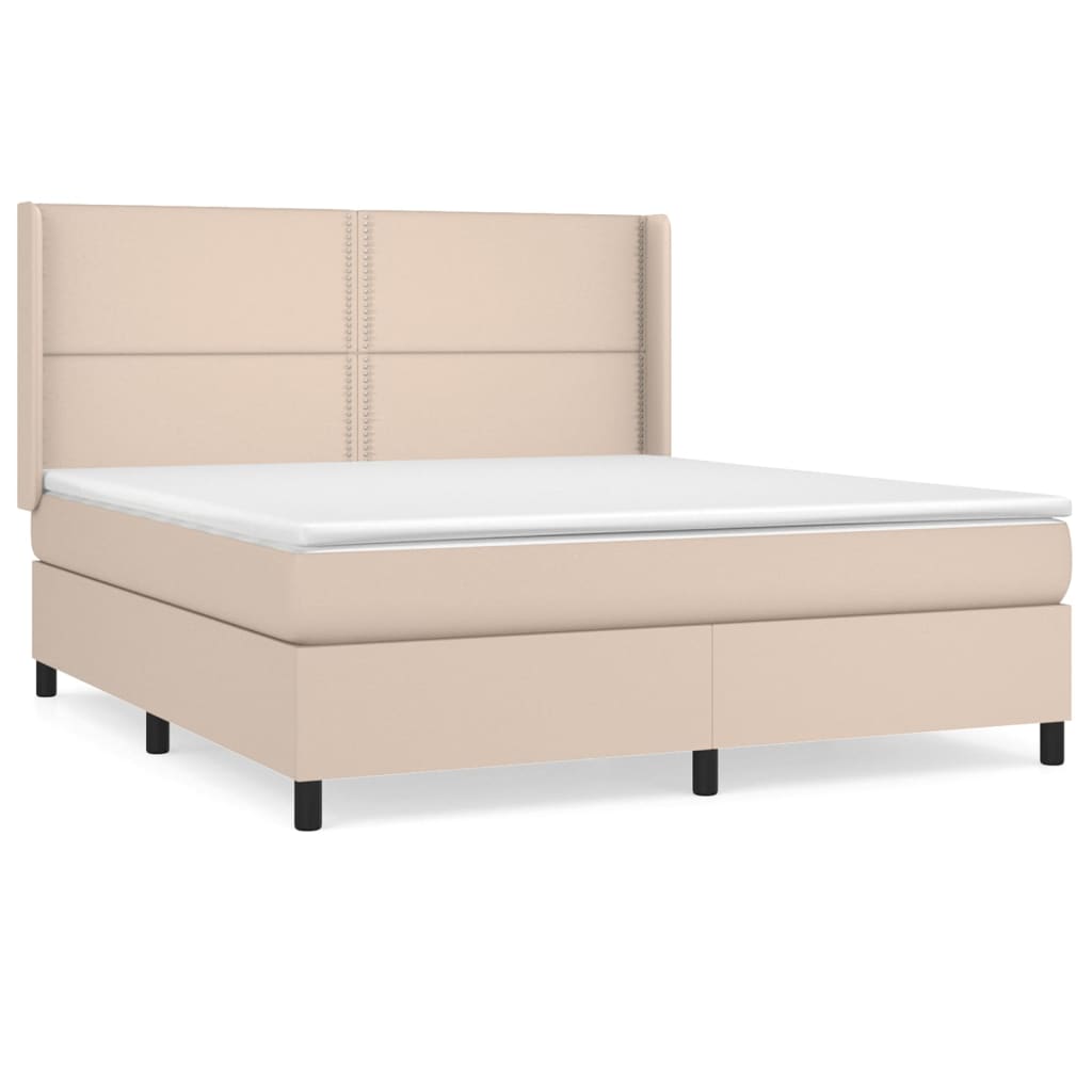 vidaXL Cama box spring con colchón cuero sintético capuchino 160x200cm