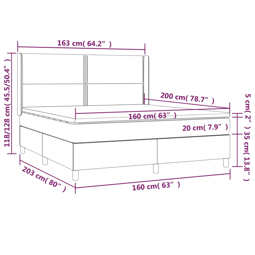 vidaXL Cama box spring con colchón cuero sintético capuchino 160x200cm