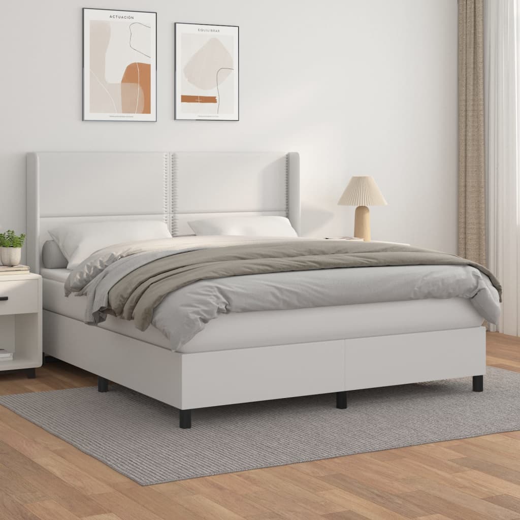 vidaXL Cama box spring con colchón cuero sintético blanco 180x200 cm