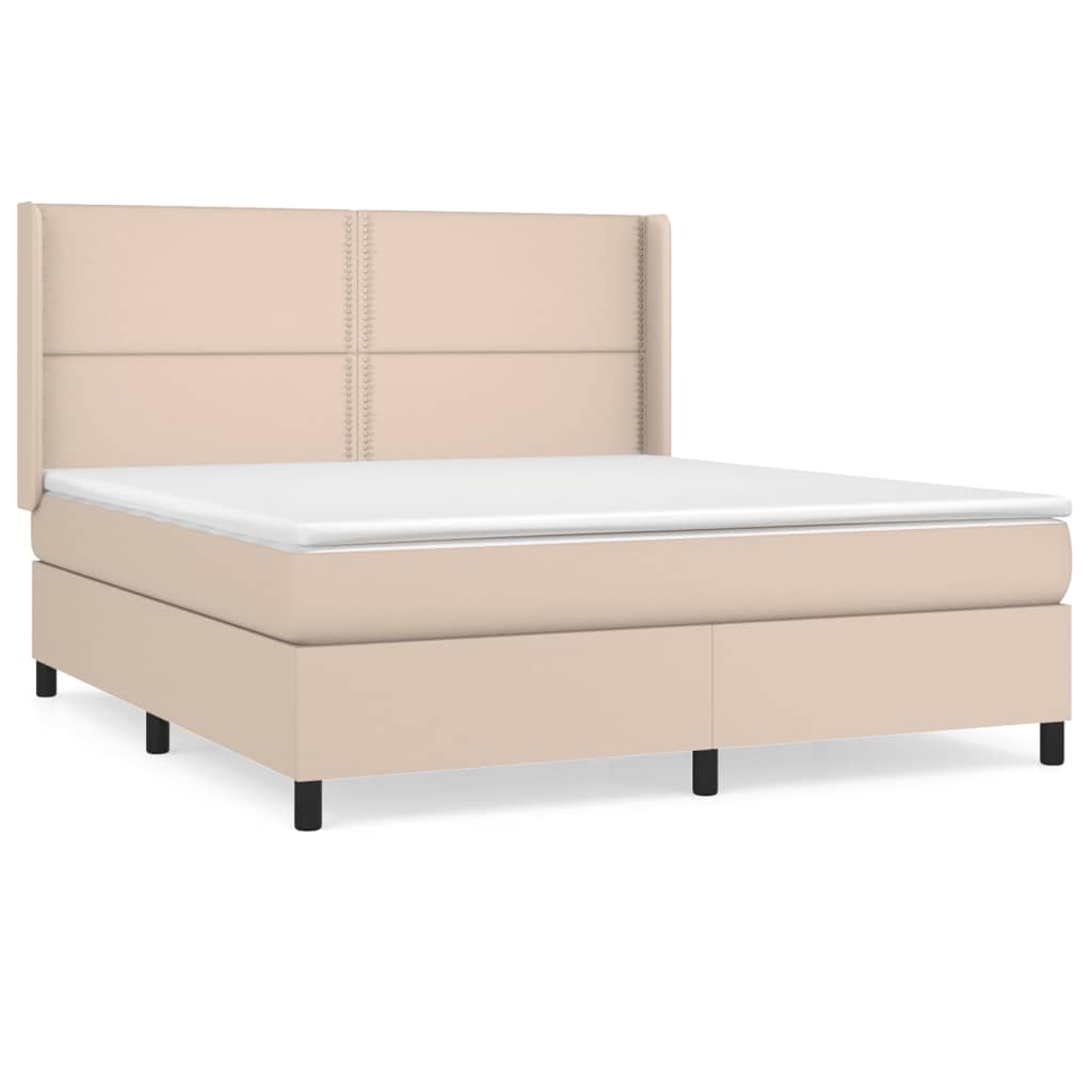 vidaXL Cama box spring con colchón cuero sintético capuchino 180x200cm