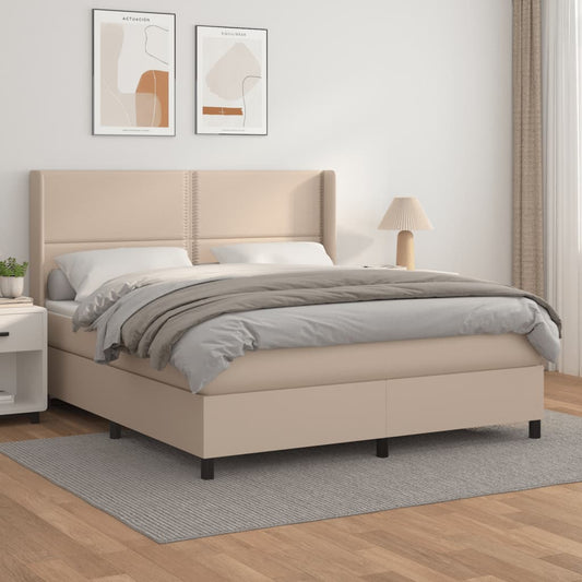 vidaXL Cama box spring con colchón cuero sintético capuchino 180x200cm