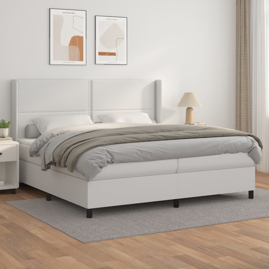 vidaXL Cama box spring con colchón cuero sintético blanco 200x200 cm