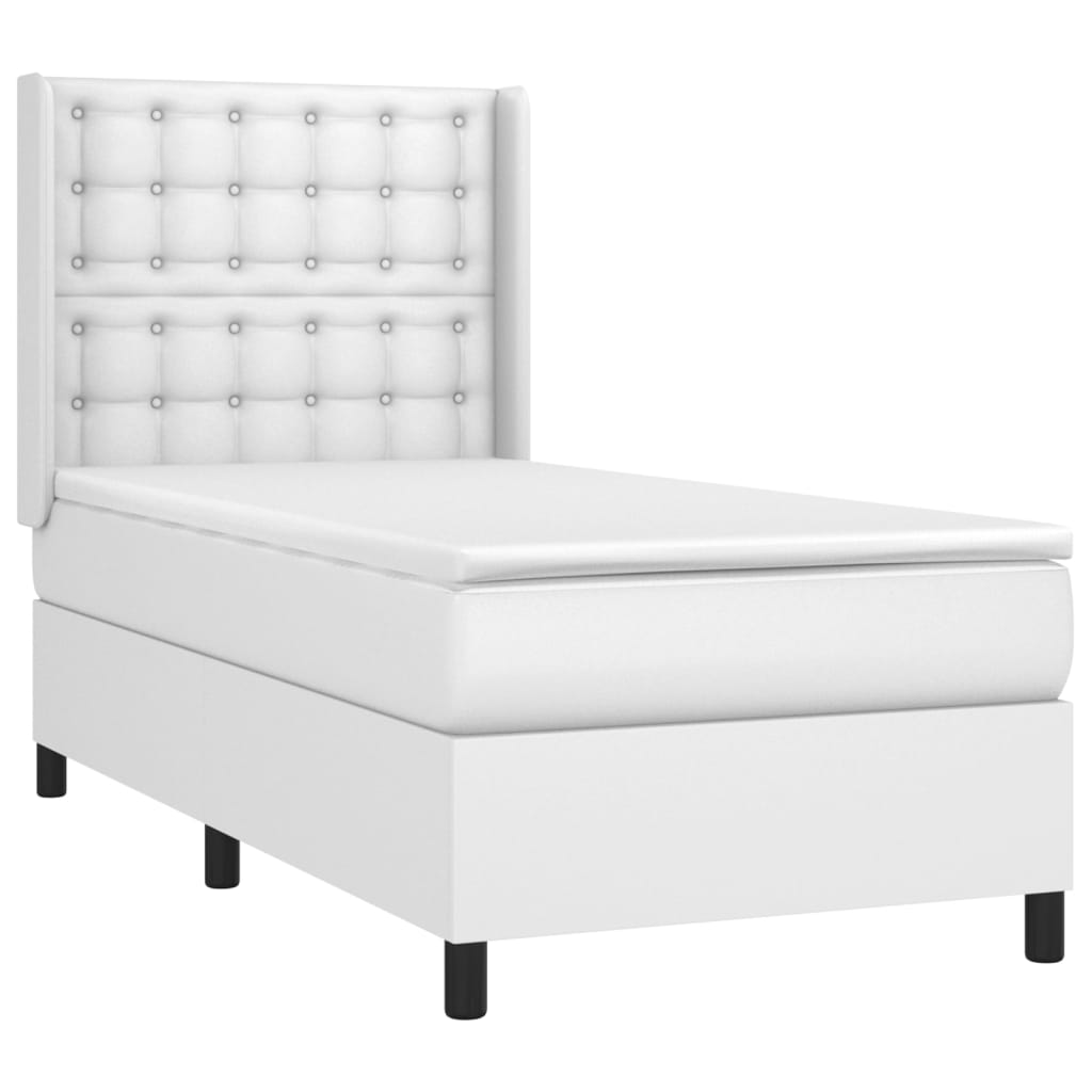 vidaXL Cama box spring con colchón cuero sintético blanco 90x190 cm