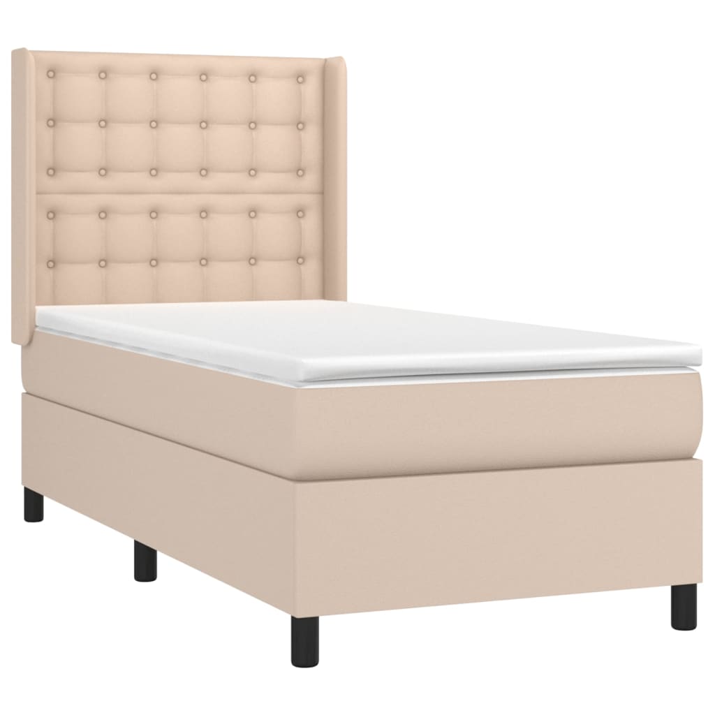 vidaXL Cama box spring con colchón cuero sintético capuchino 90x190 cm