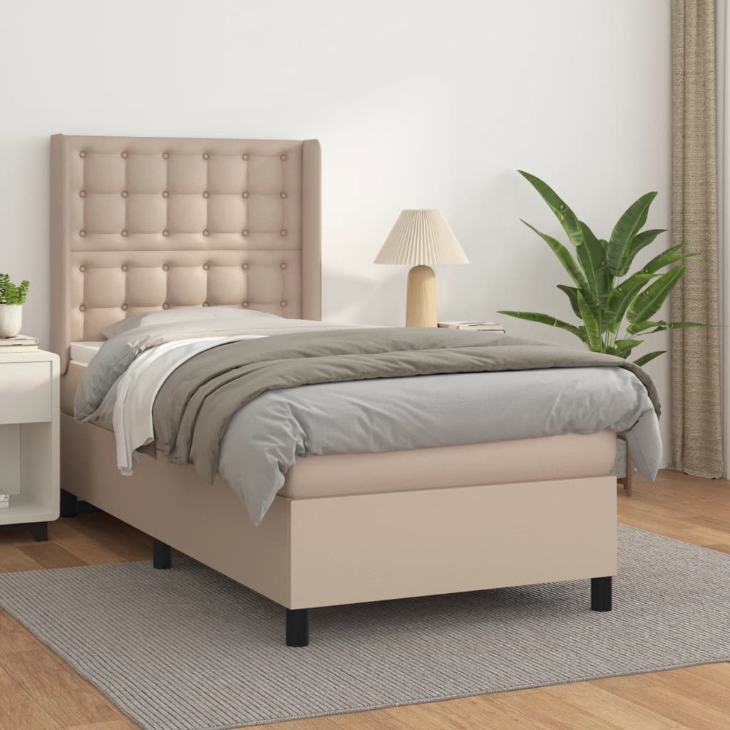 vidaXL Cama box spring con colchón cuero sintético capuchino 90x190 cm