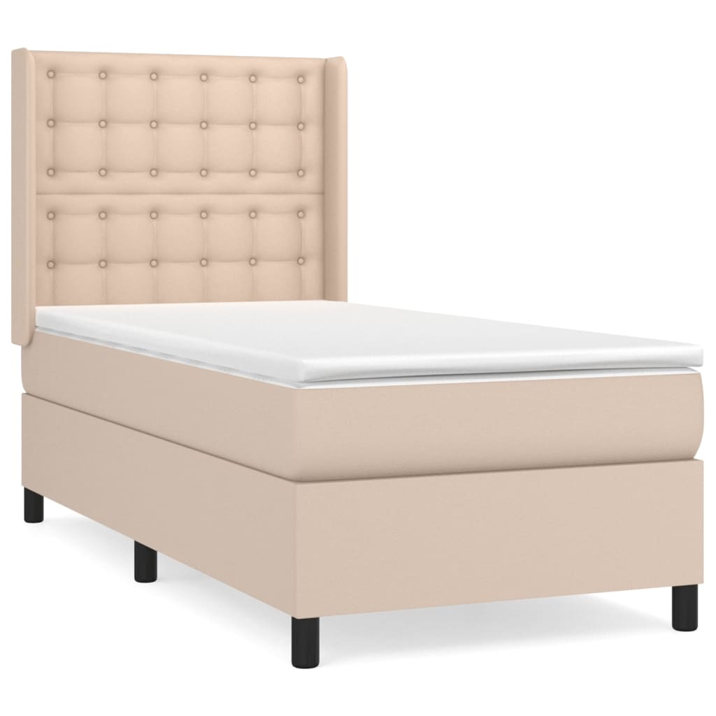 vidaXL Cama box spring con colchón cuero sintético capuchino 90x200 cm