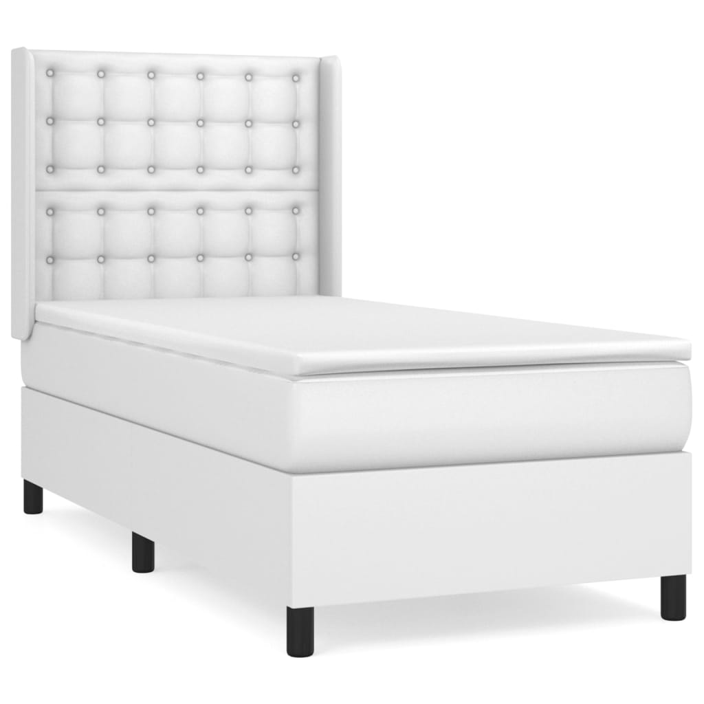 vidaXL Cama box spring con colchón cuero sintético blanco 100x200 cm