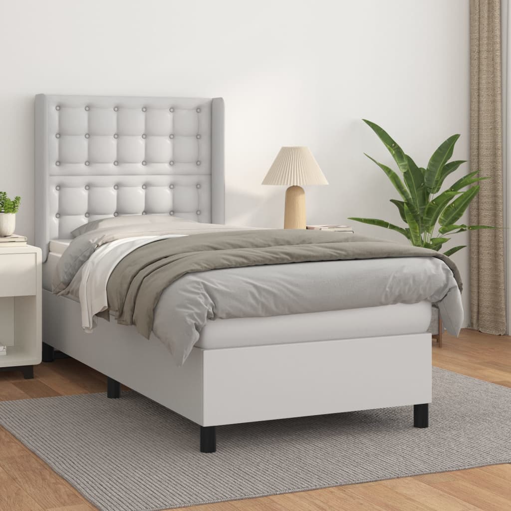 vidaXL Cama box spring con colchón cuero sintético blanco 100x200 cm