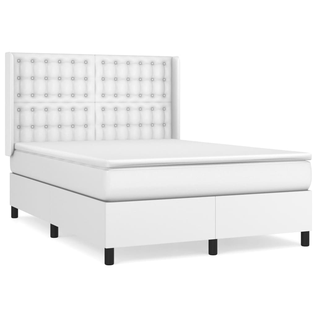 vidaXL Cama box spring con colchón cuero sintético blanco 140x190 cm