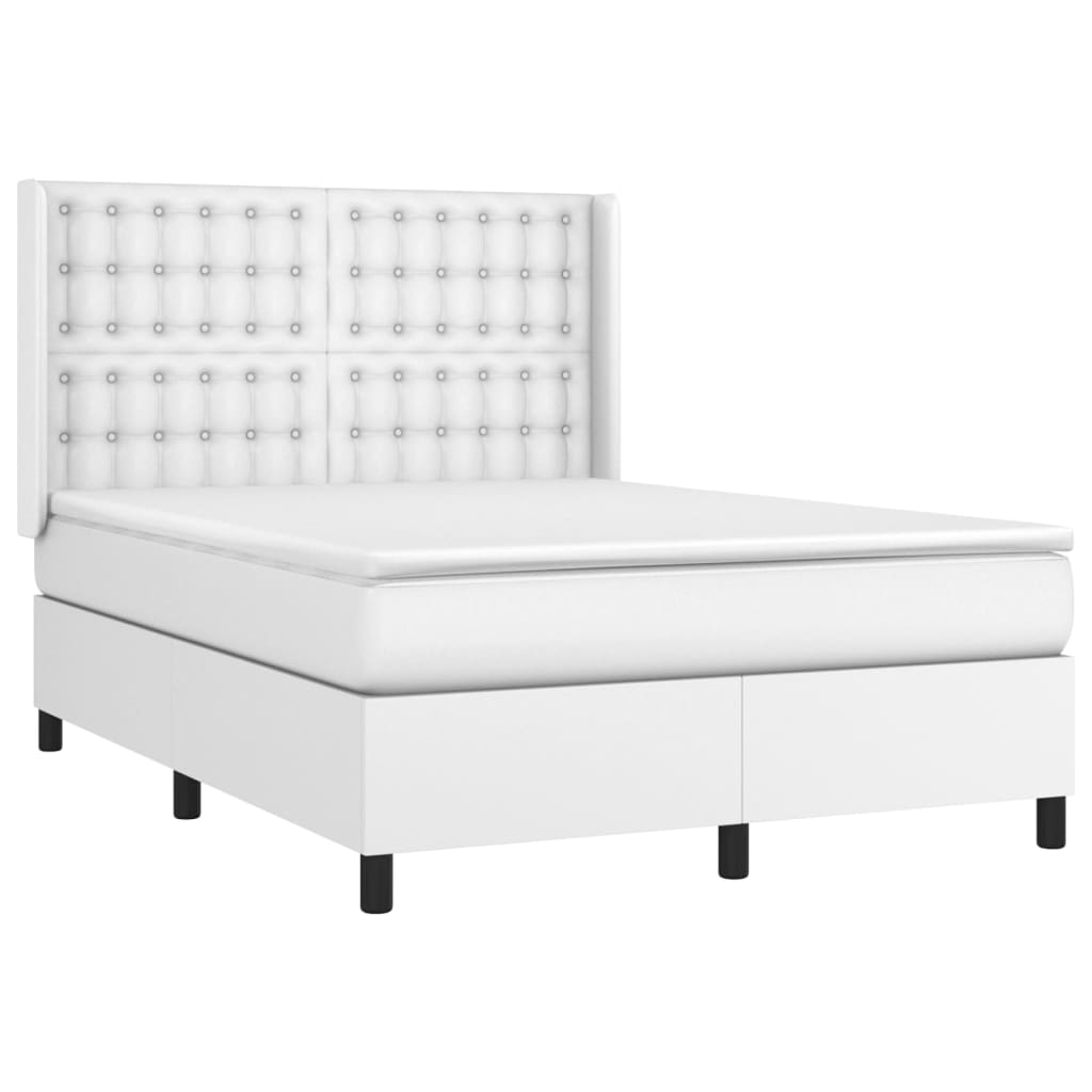 vidaXL Cama box spring con colchón cuero sintético blanco 140x190 cm