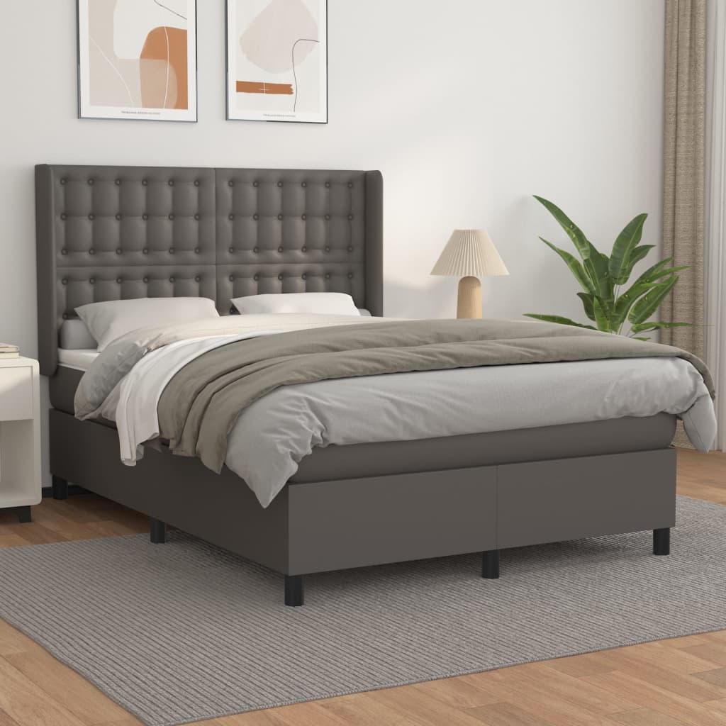 vidaXL Cama box spring con colchón cuero sintético gris 140x190 cm