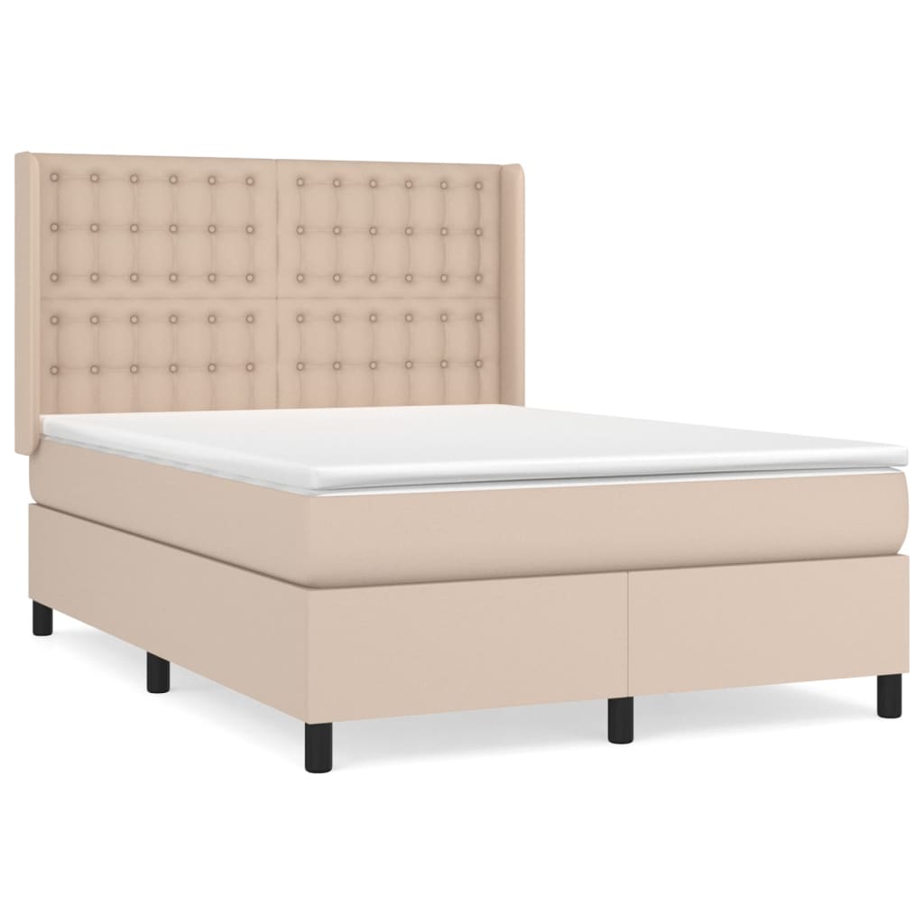 vidaXL Cama box spring con colchón cuero sintético capuchino 140x200cm