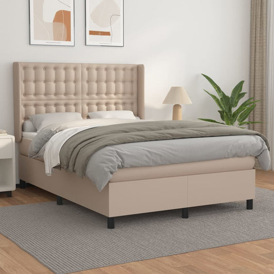 vidaXL Cama box spring con colchón cuero sintético capuchino 140x200cm