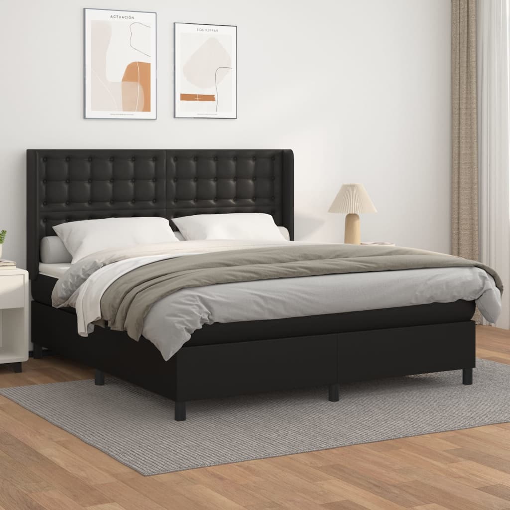 vidaXL Cama box spring con colchón cuero sintético negro 160x200 cm