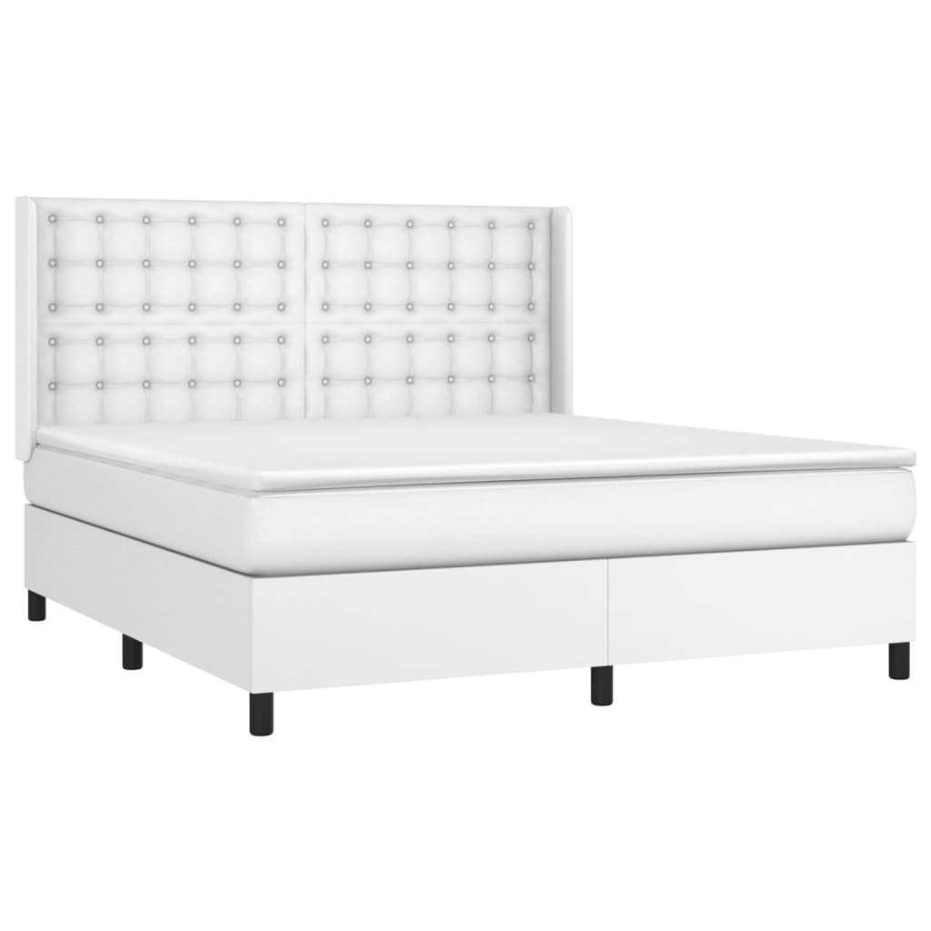 vidaXL Cama box spring con colchón cuero sintético blanco 180x200 cm