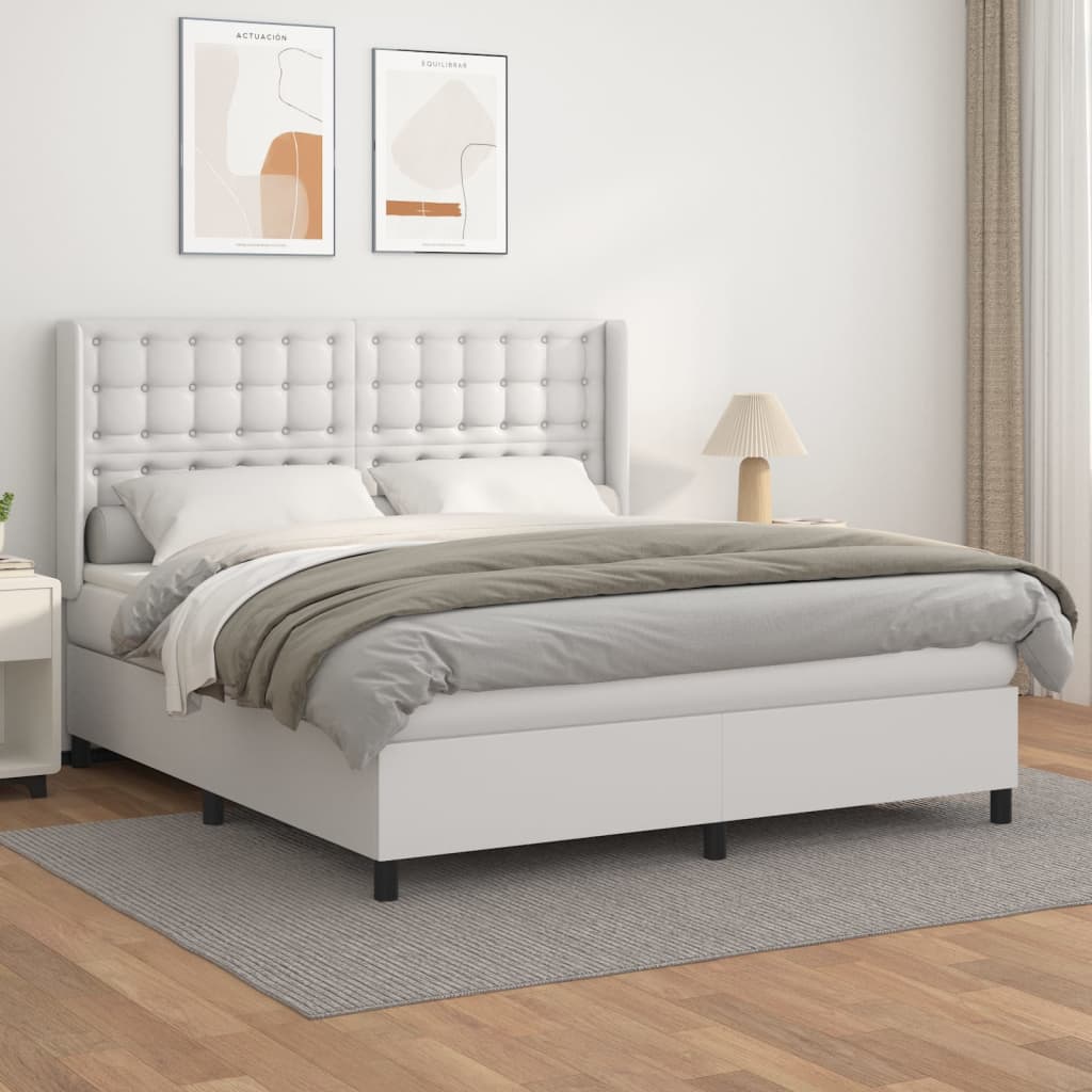 vidaXL Cama box spring con colchón cuero sintético blanco 180x200 cm