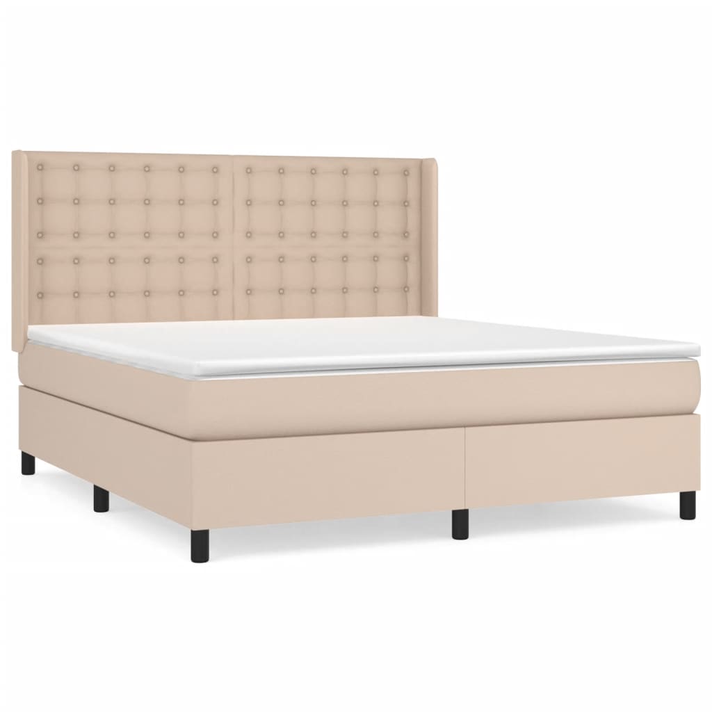 vidaXL Cama box spring con colchón cuero sintético capuchino 180x200cm