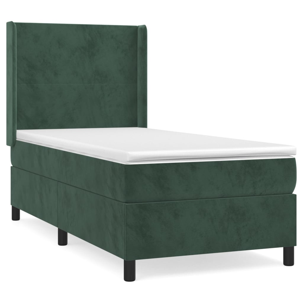 vidaXL Cama box spring con colchón terciopelo verde oscuro 80x200 cm