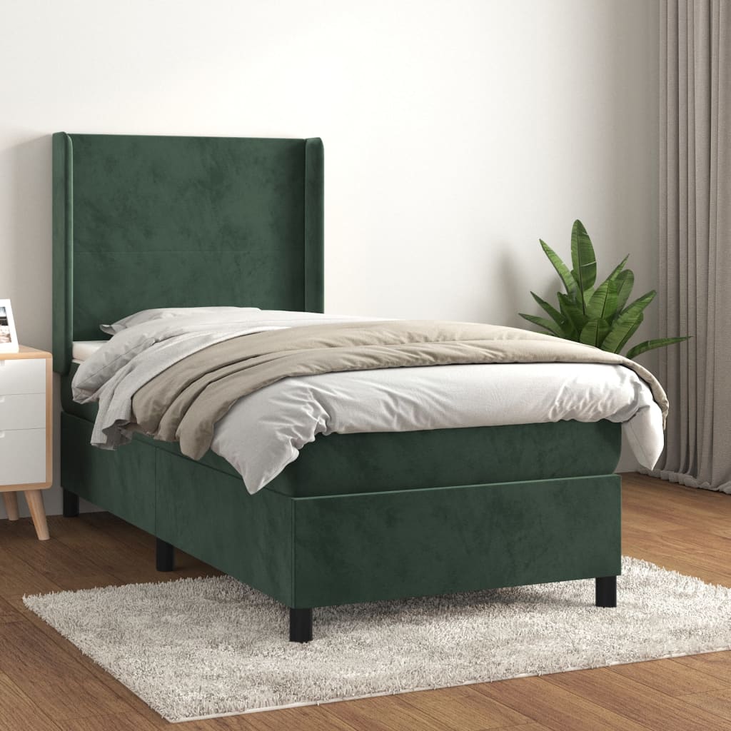 vidaXL Cama box spring con colchón terciopelo verde oscuro 80x200 cm