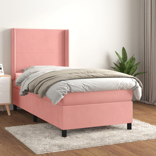 vidaXL Cama box spring con colchón terciopelo rosa 80x200 cm