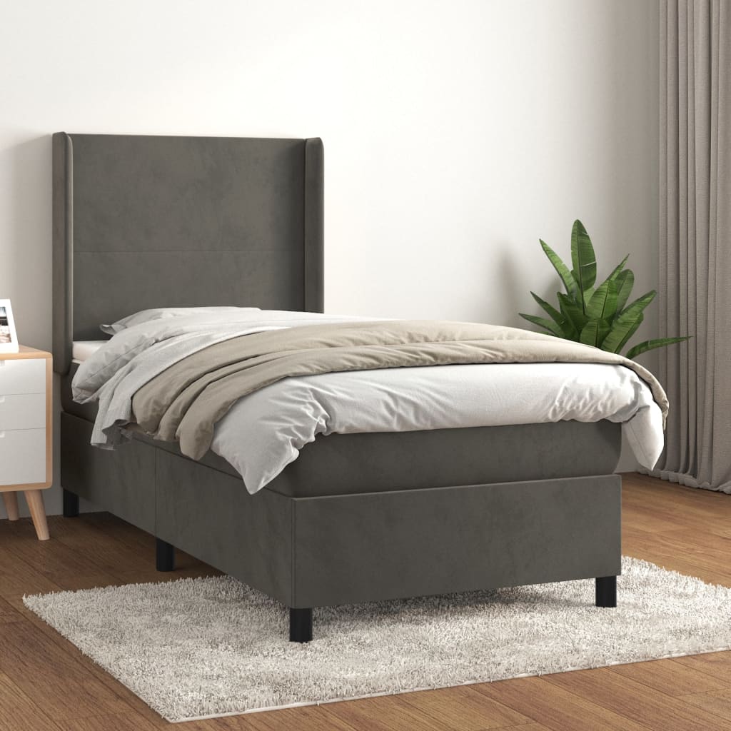 vidaXL Cama box spring con colchón terciopelo gris oscuro 90x190 cm