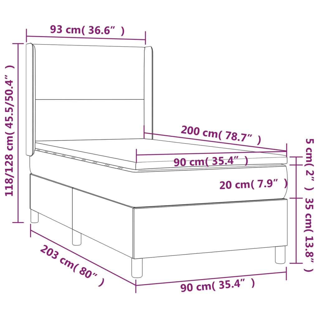 vidaXL Cama box spring con colchón terciopelo rosa 90x200 cm