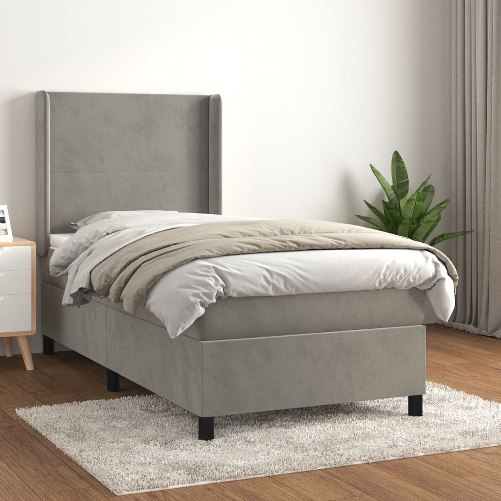 vidaXL Cama box spring con colchón terciopelo gris claro 100x200 cm