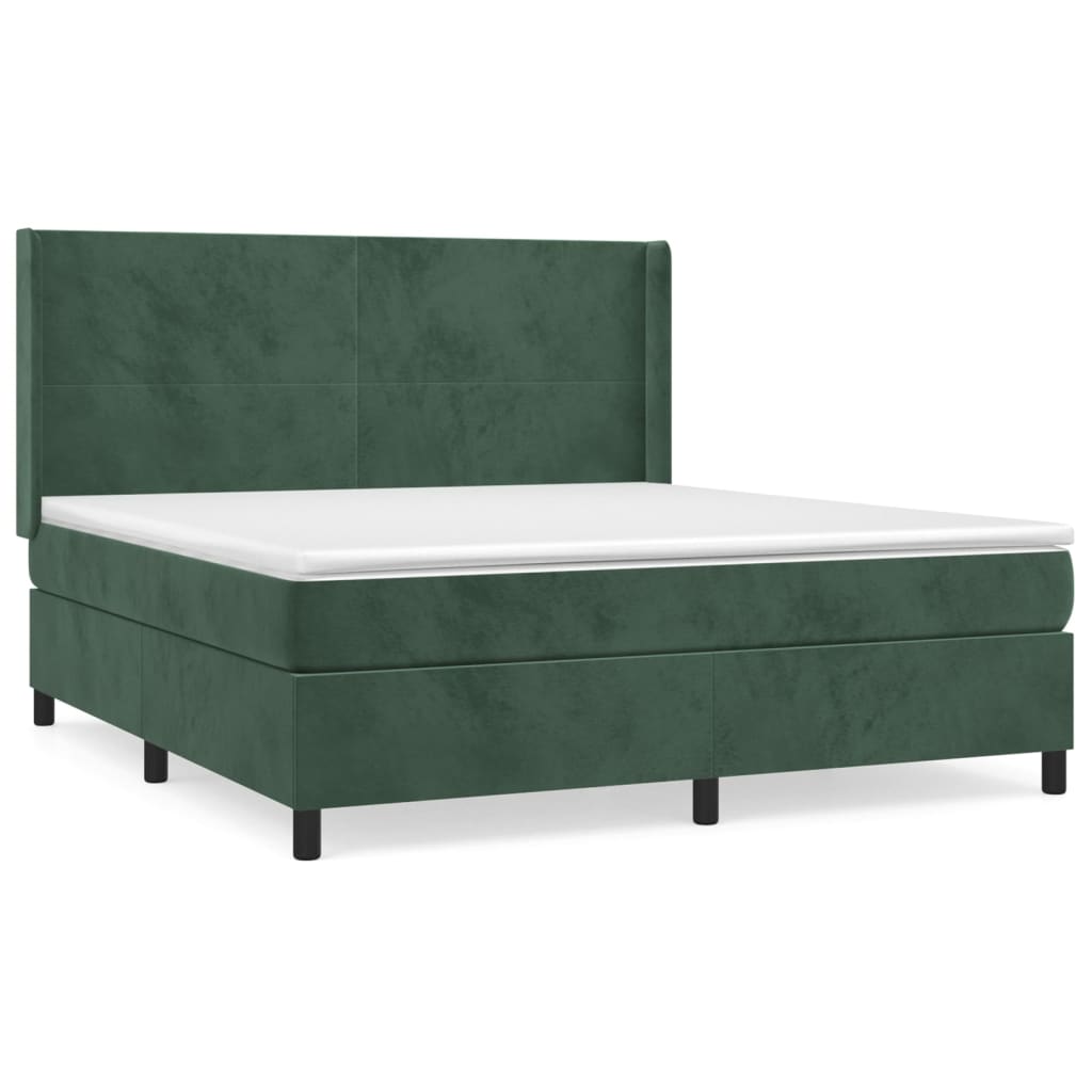 vidaXL Cama box spring con colchón terciopelo verde oscuro 160x200 cm