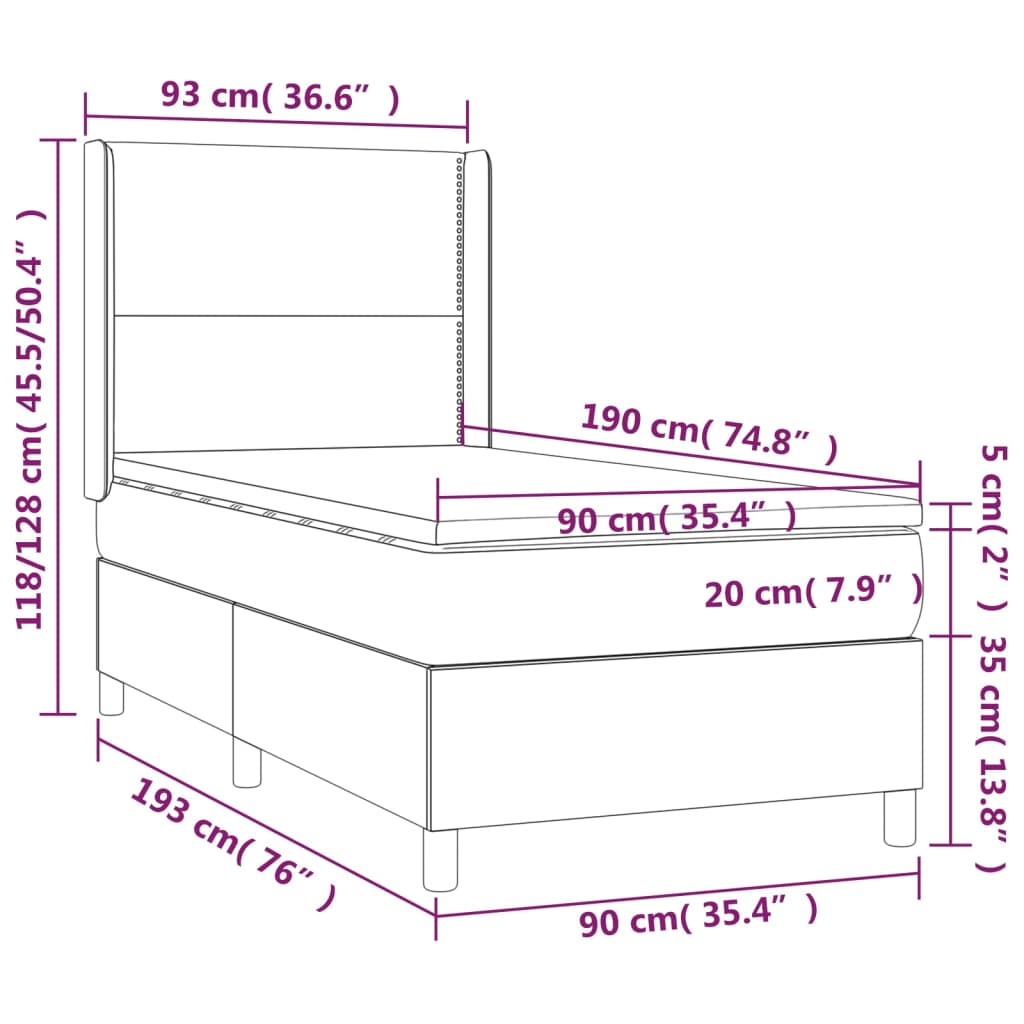 vidaXL Cama box spring con colchón terciopelo rosa 90x190 cm