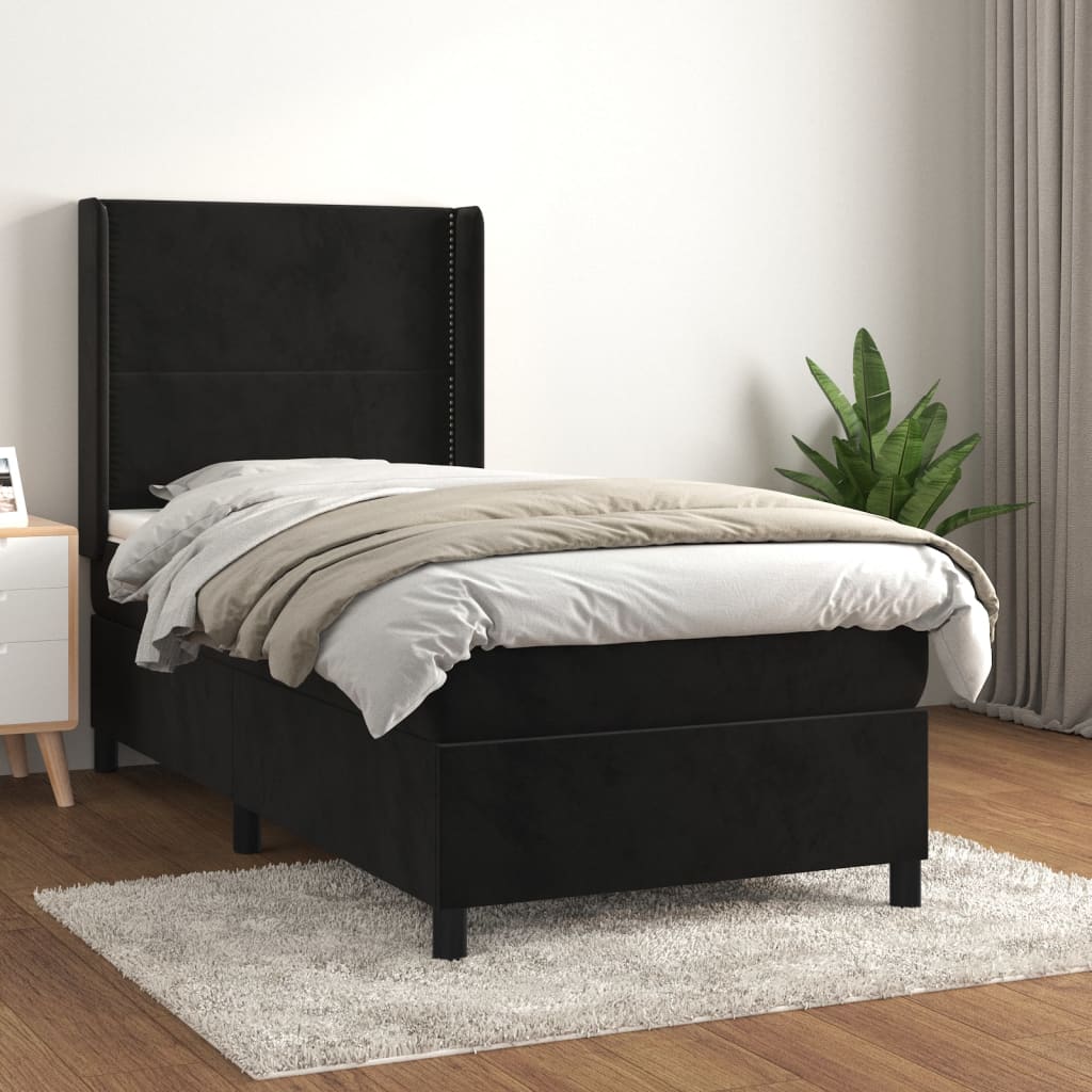 vidaXL Cama box spring con colchón terciopelo negro 90x200 cm