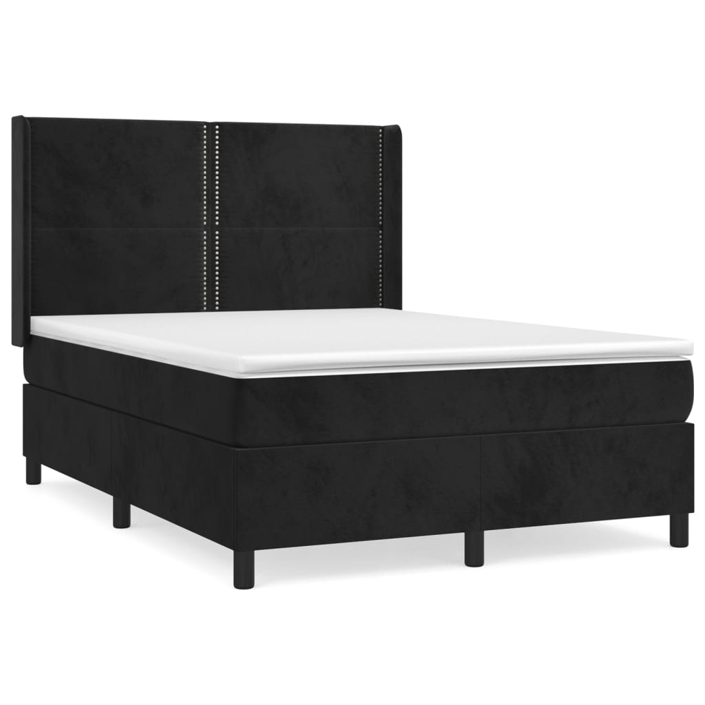 vidaXL Cama box spring con colchón terciopelo negro 140x190 cm