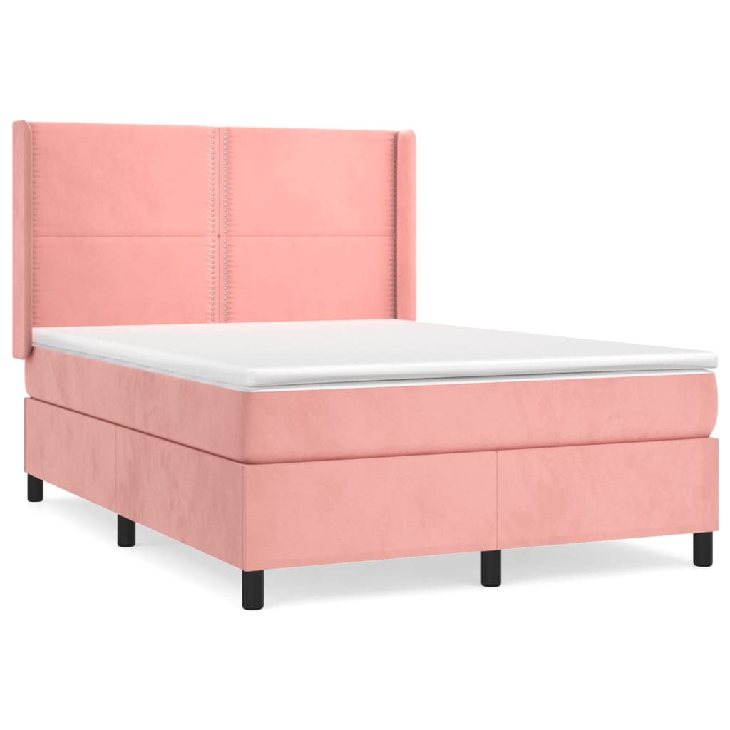 vidaXL Cama box spring con colchón terciopelo rosa 140x190 cm