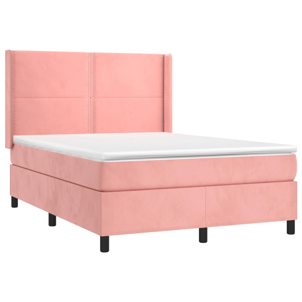 vidaXL Cama box spring con colchón terciopelo rosa 140x190 cm