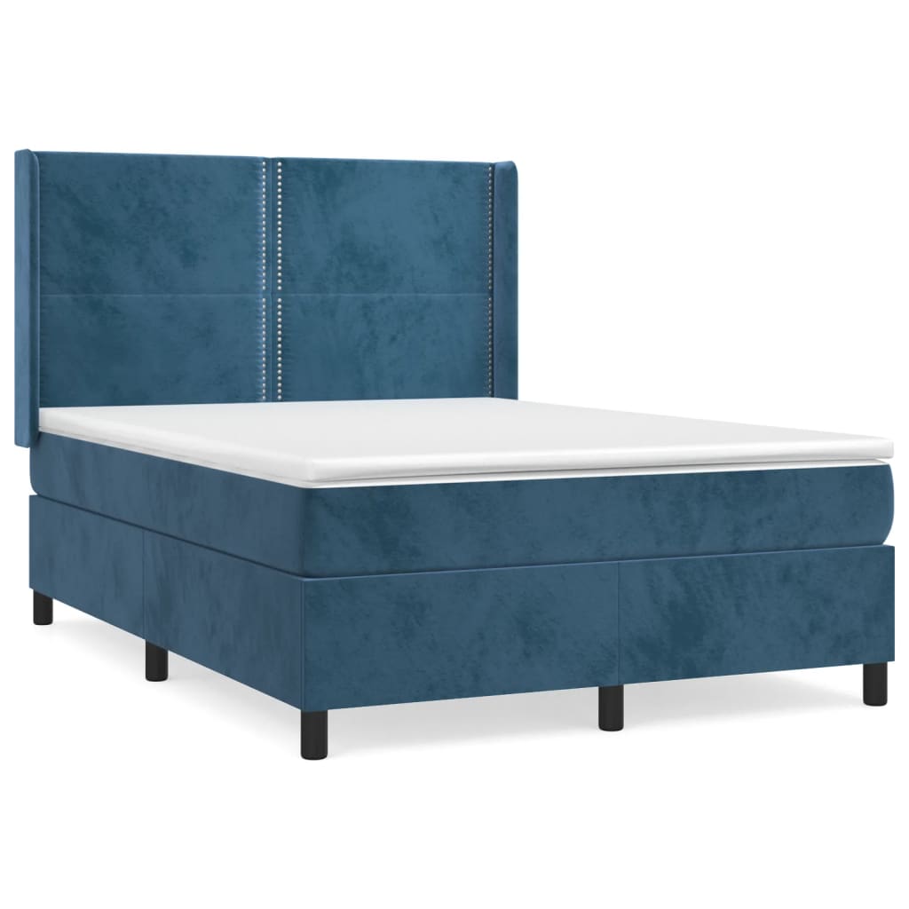 vidaXL Cama box spring con colchón terciopelo azul oscuro 140x200 cm