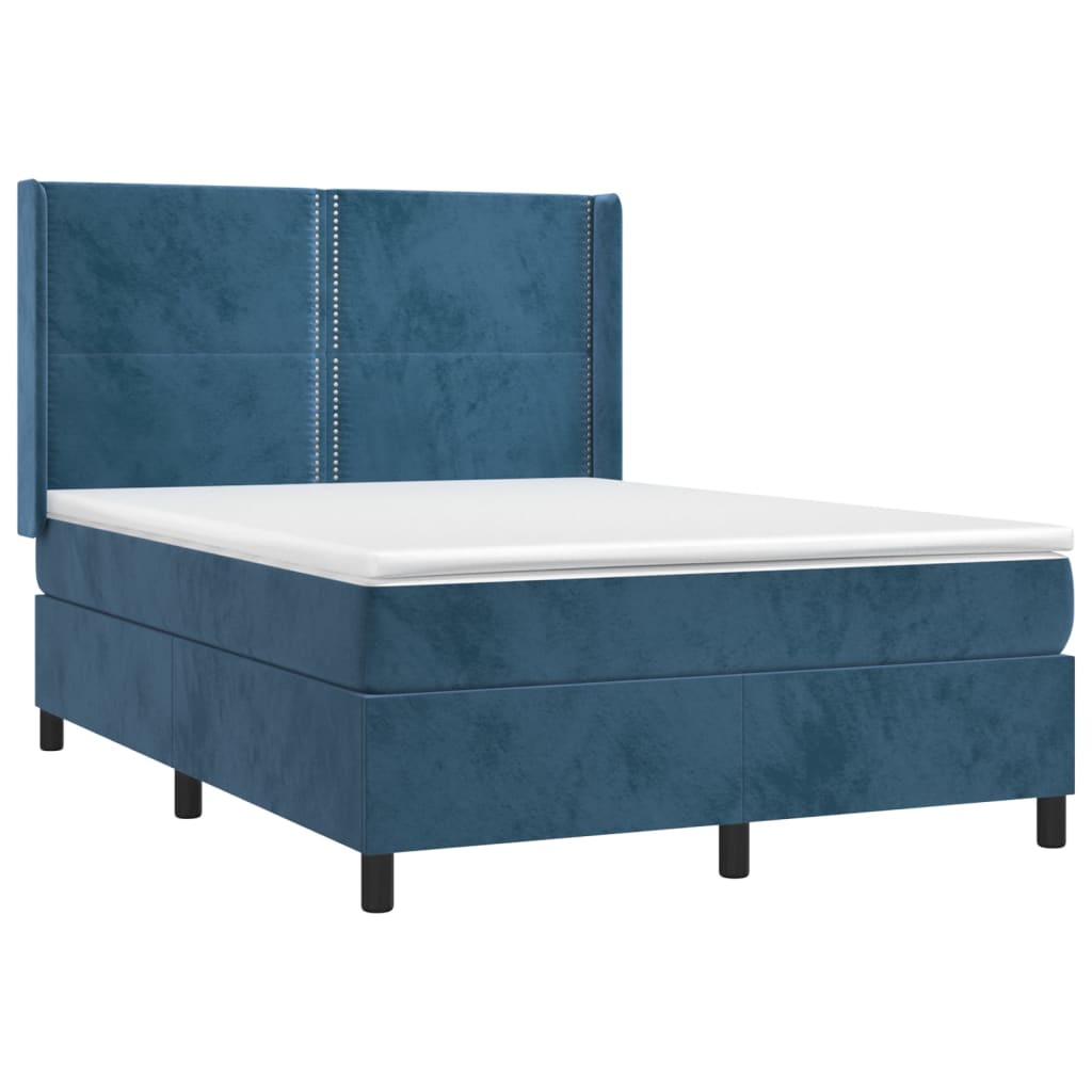 vidaXL Cama box spring con colchón terciopelo azul oscuro 140x200 cm