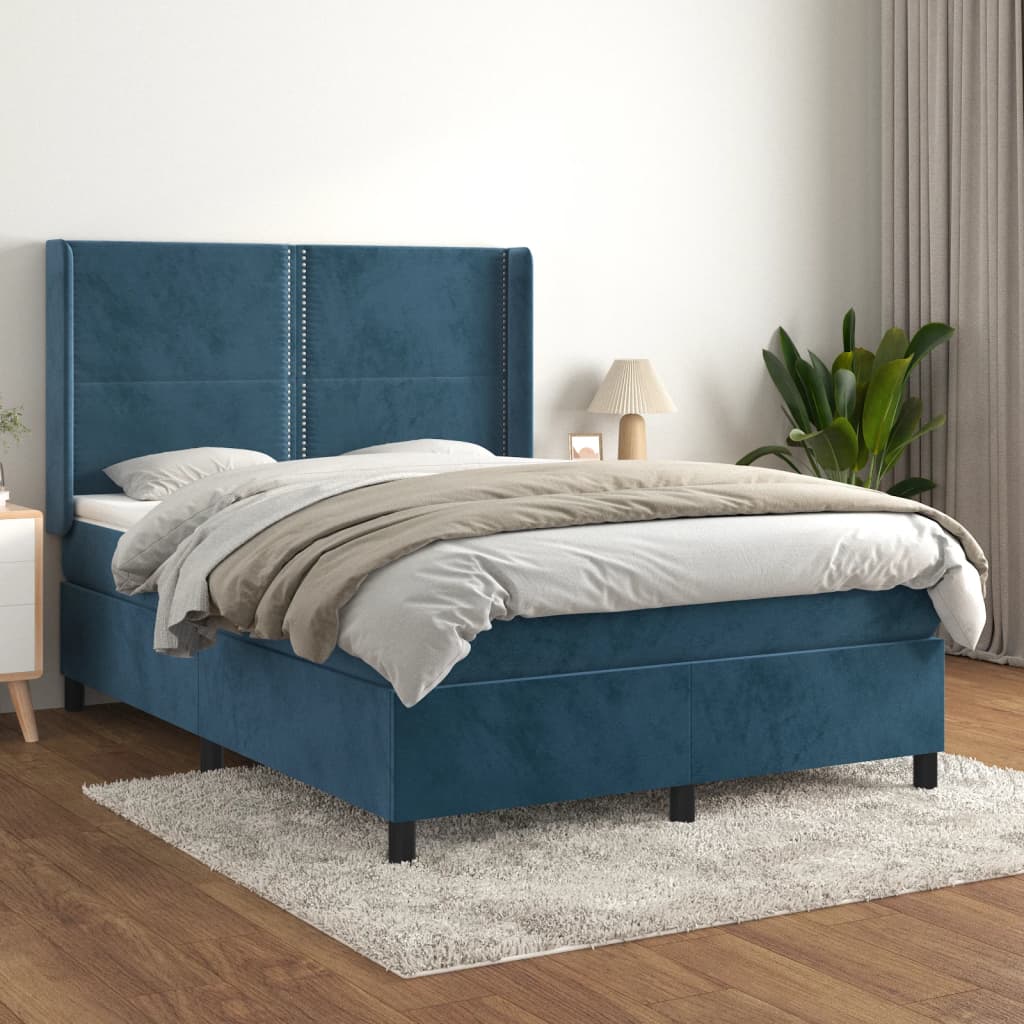 vidaXL Cama box spring con colchón terciopelo azul oscuro 140x200 cm