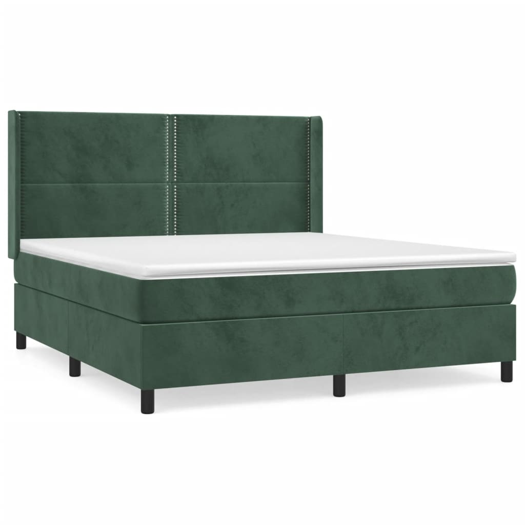 vidaXL Cama box spring con colchón terciopelo verde oscuro 160x200 cm