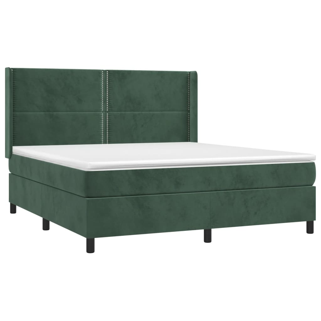 vidaXL Cama box spring con colchón terciopelo verde oscuro 160x200 cm