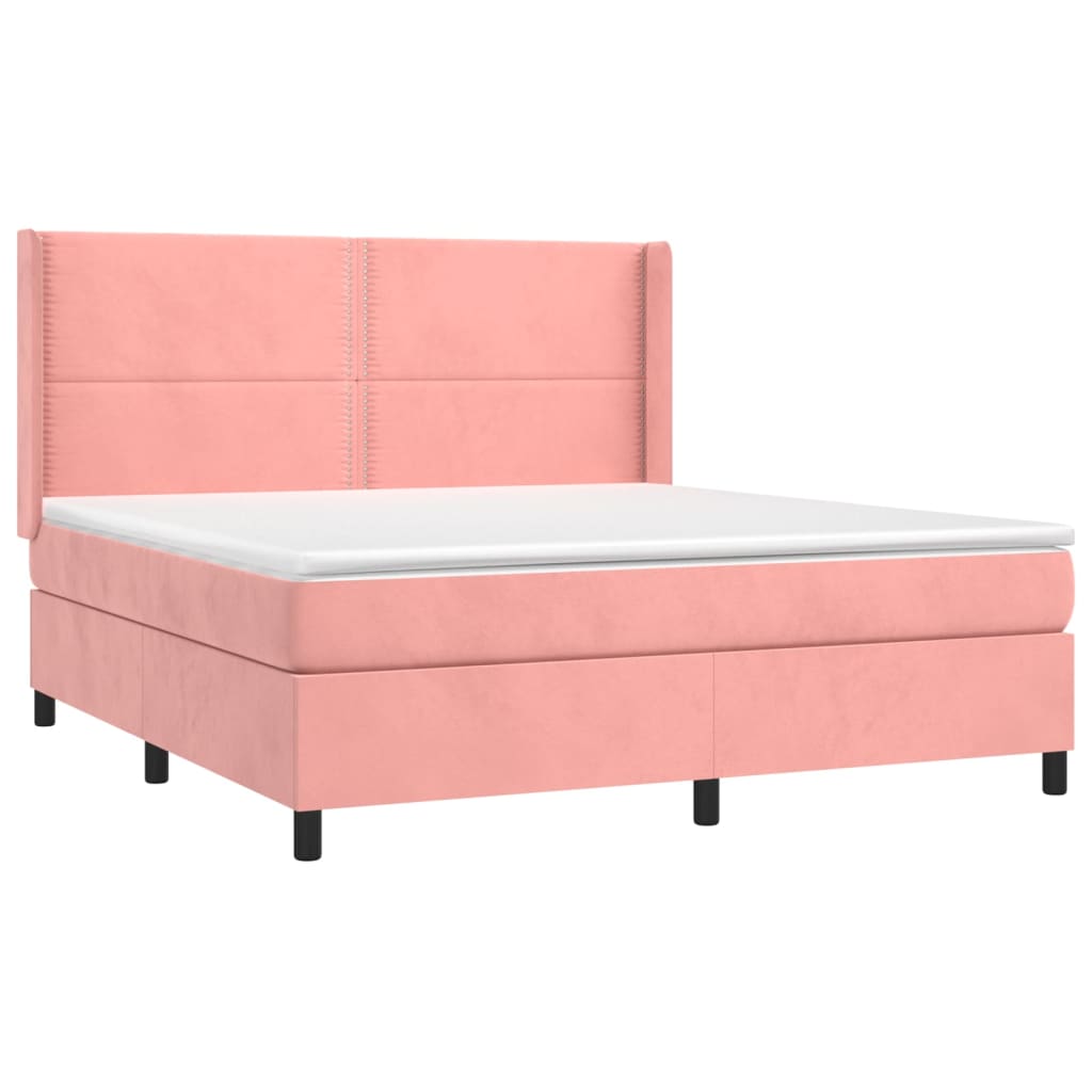 vidaXL Cama box spring con colchón terciopelo rosa 160x200 cm