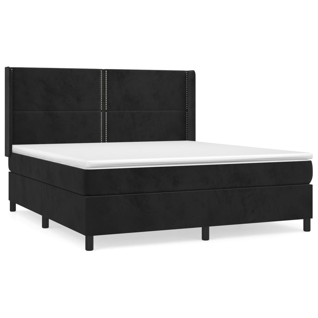 vidaXL Cama box spring con colchón terciopelo negro 180x200 cm