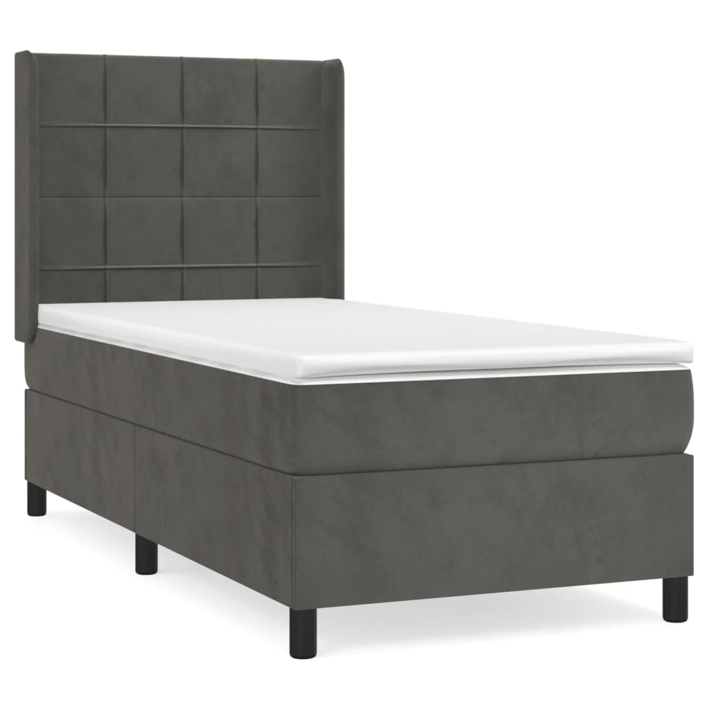 vidaXL Cama box spring con colchón terciopelo gris oscuro 90x190 cm