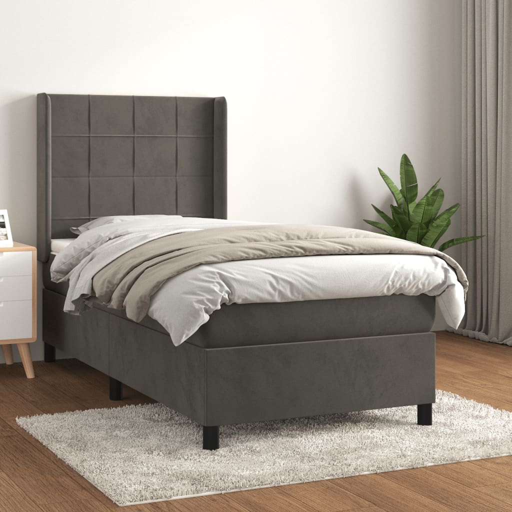 vidaXL Cama box spring con colchón terciopelo gris oscuro 90x190 cm