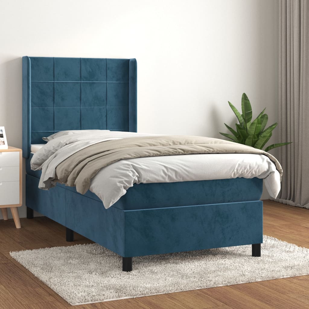 vidaXL Cama box spring con colchón terciopelo azul oscuro 90x190 cm