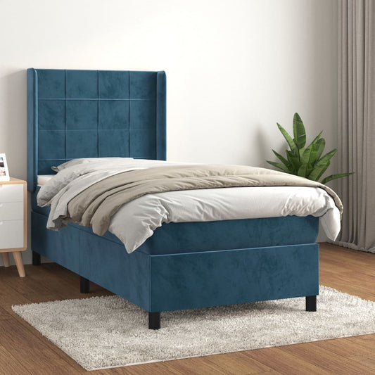 vidaXL Cama box spring con colchón terciopelo azul oscuro 90x190 cm