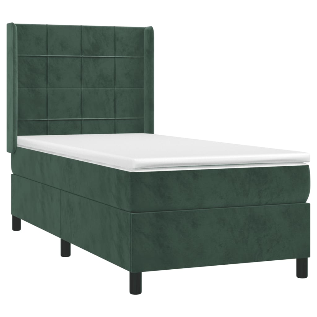 vidaXL Cama box spring con colchón terciopelo verde oscuro 90x200 cm