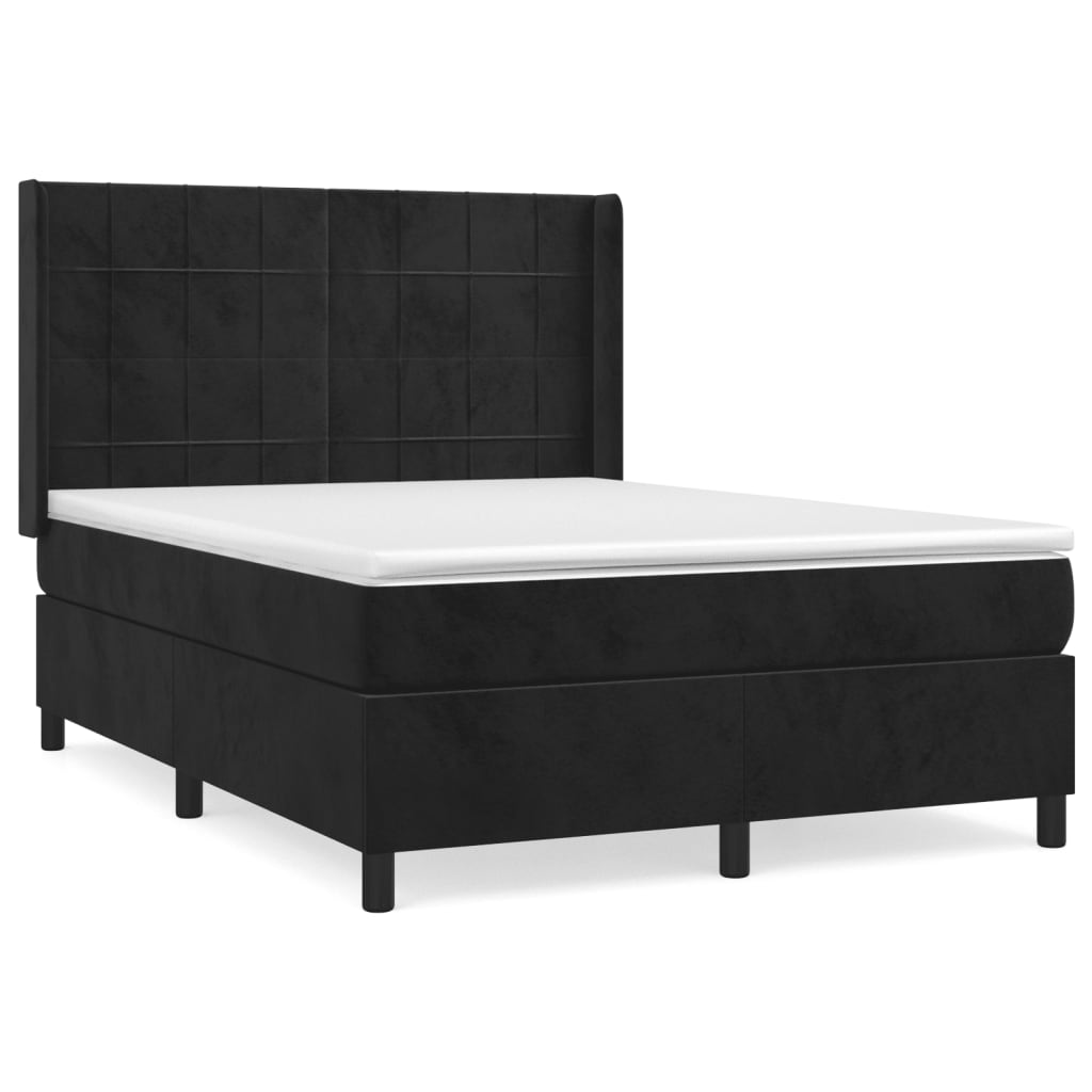 vidaXL Cama box spring con colchón terciopelo negro 140x190 cm