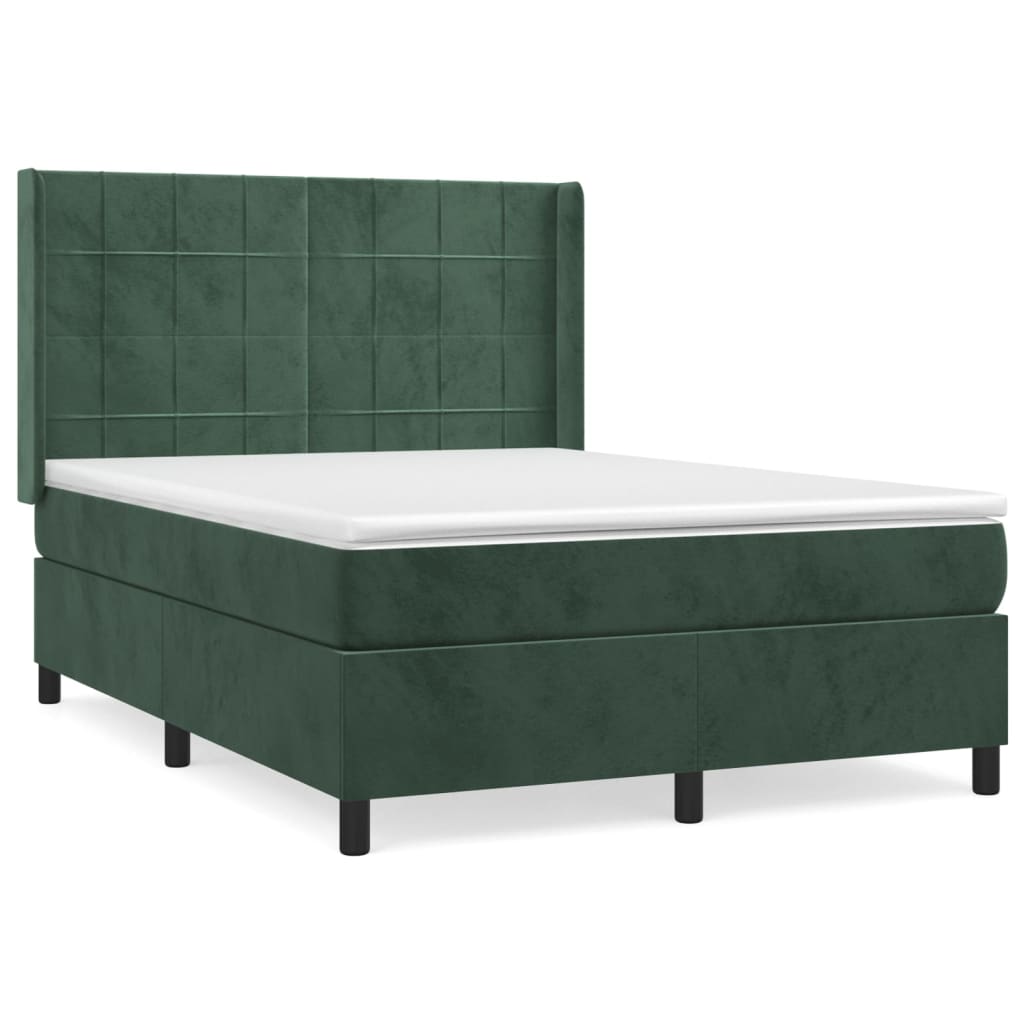 vidaXL Cama box spring con colchón terciopelo verde oscuro 140x190 cm